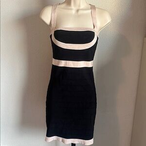Bebe Elegant Black and Cream Mini Dress